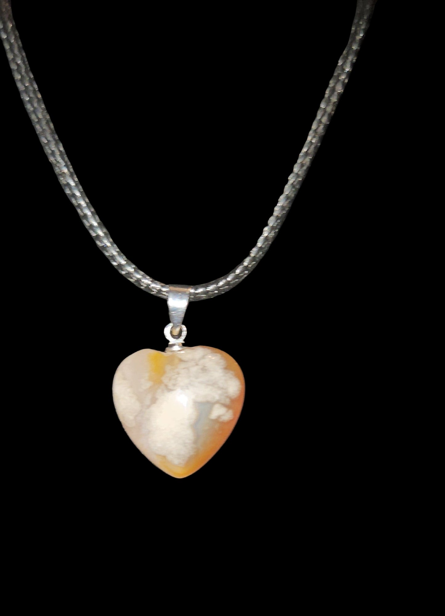 Flower Agate Heart Necklace