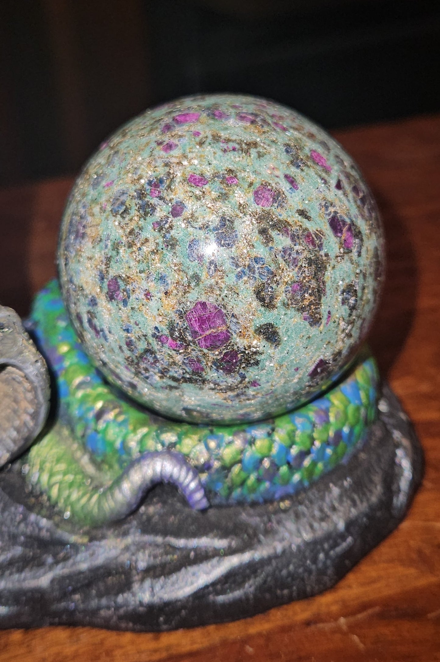 Ruby Zoisite on Medusa Hand painted Stand(UV Reactive)