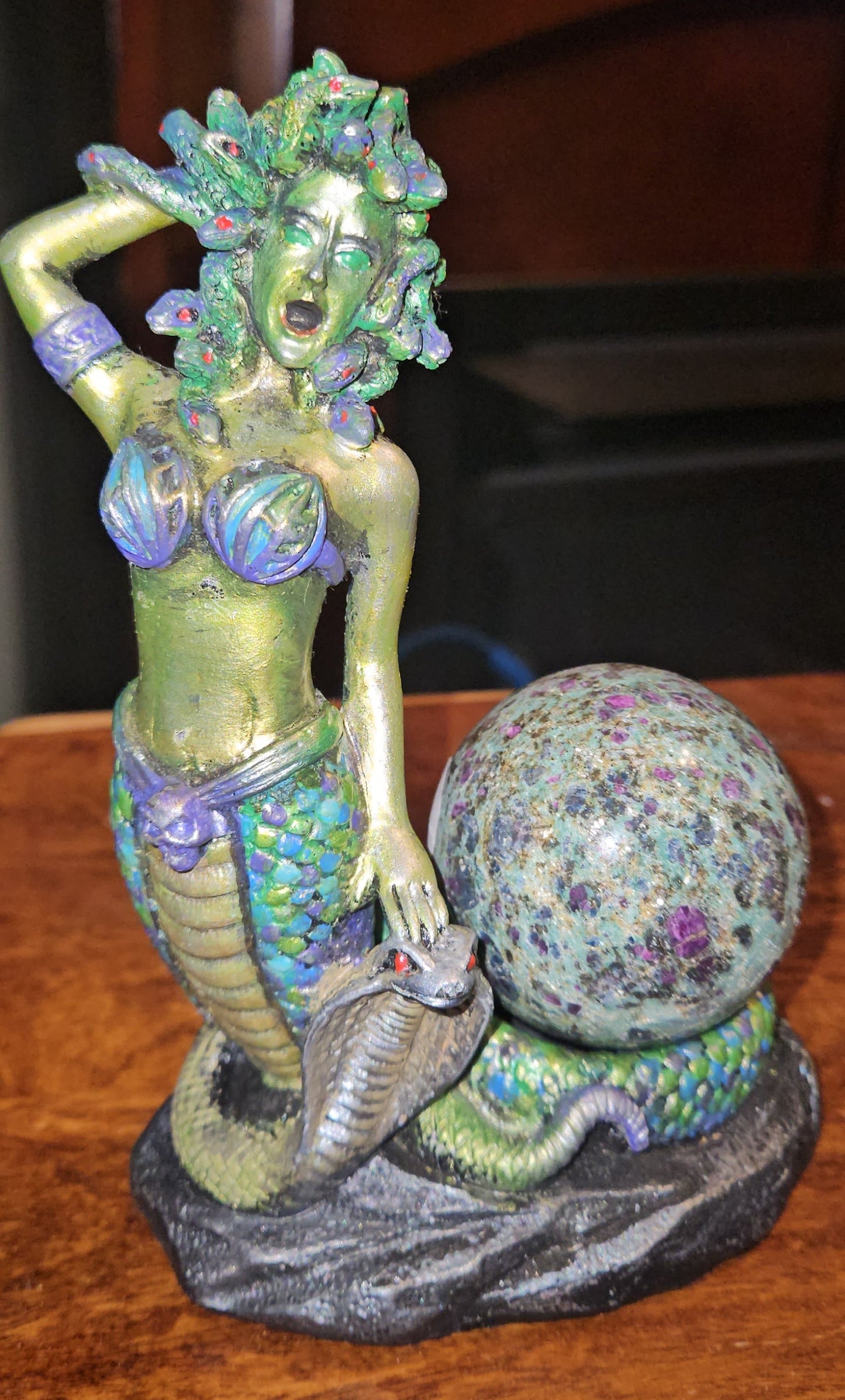 Ruby Zoisite on Medusa Hand painted Stand(UV Reactive)