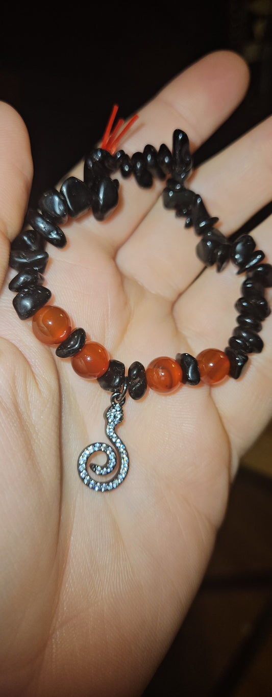 Obsidian Carnelian Snake Bracelet