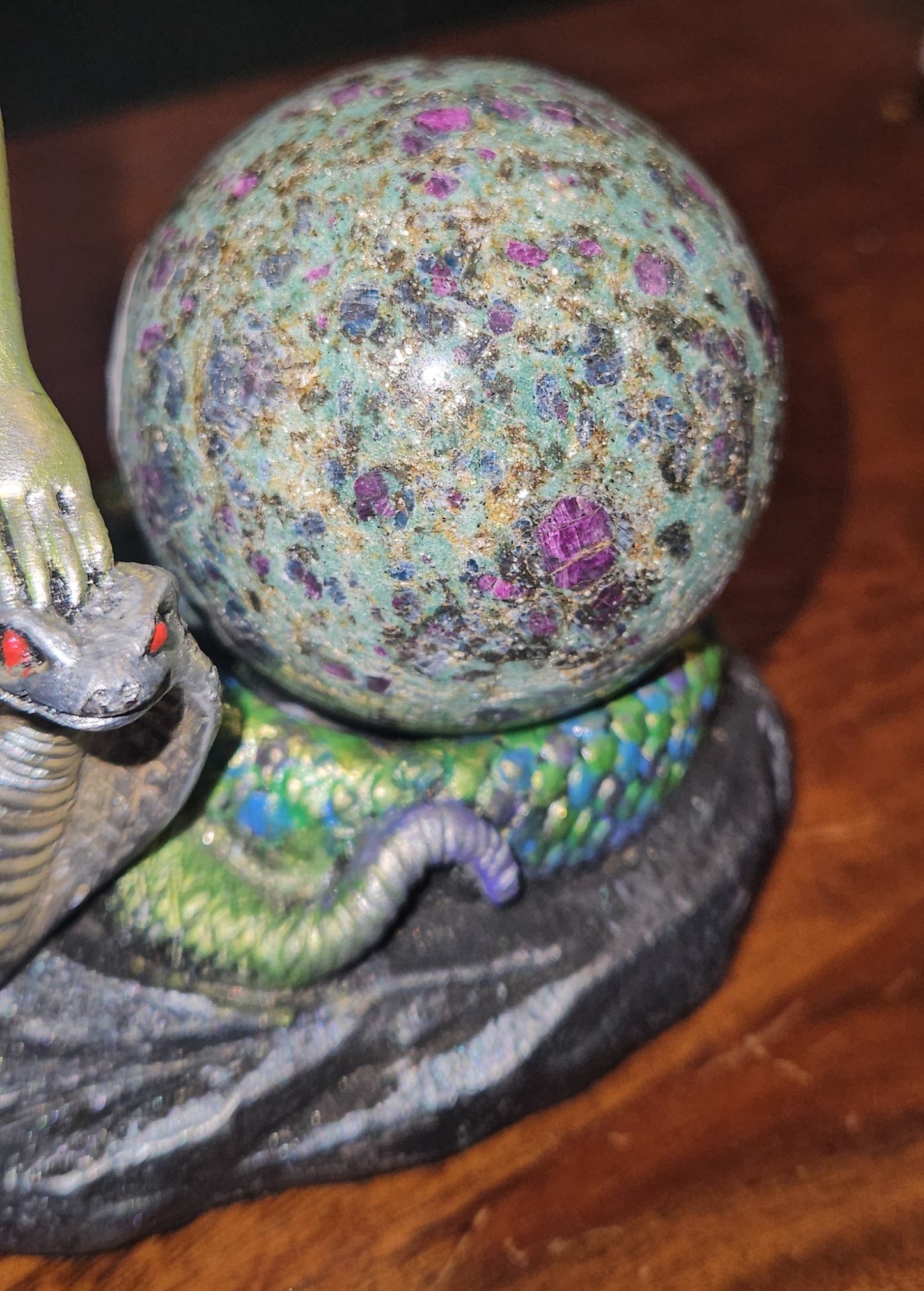 Ruby Zoisite on Medusa Hand painted Stand(UV Reactive)
