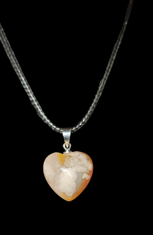 Flower Agate Heart Necklace